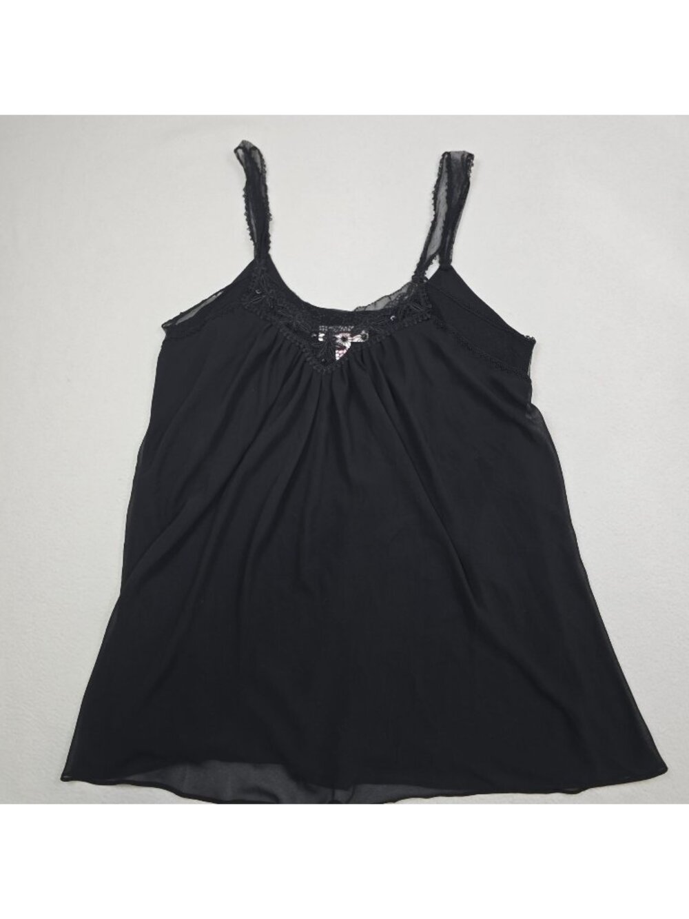 Oscar De La Renta Pink Label Womens XL Nightgown Black Lace Trim Nightie